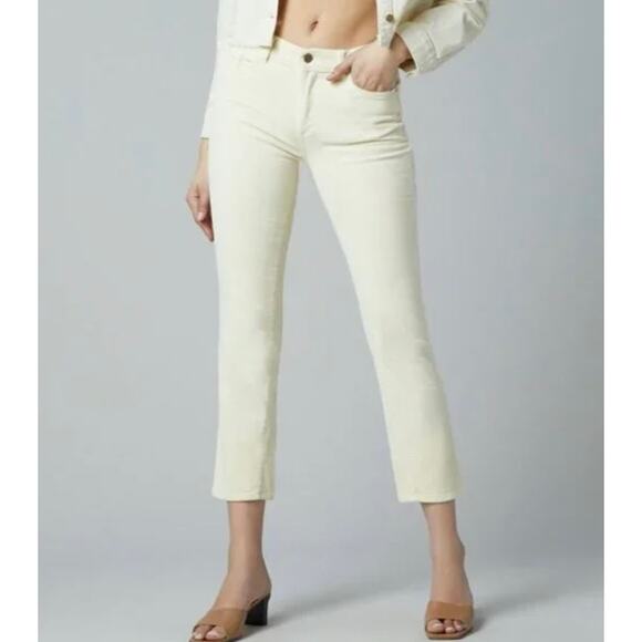 DL1961 Mara Straight Corduroy Off White Mid Rise Instasculpt Ankle Pants 27 - Picture 4 of 11